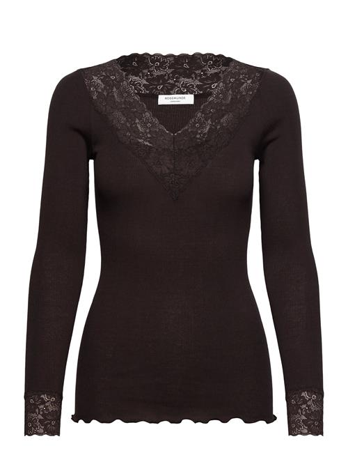 Rwbernadine Organic Ls V-Neck Lace Rosemunde Brown