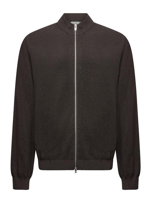 100 Merino Zip Through Knit Lindbergh Black Brown