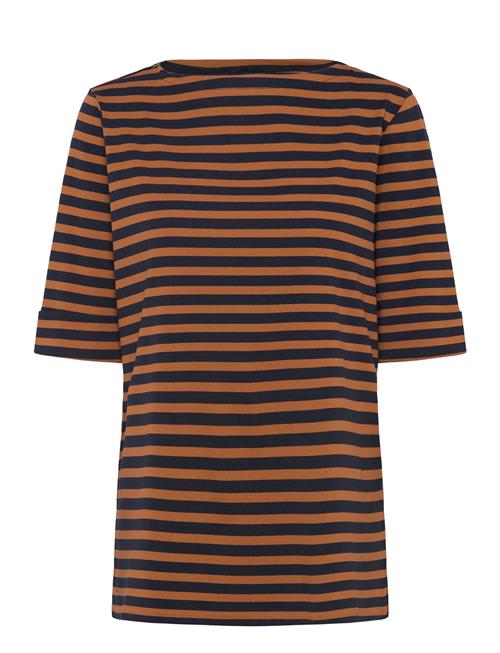 Striped Stretch Cotton Boatneck Tee Lauren Women Navy