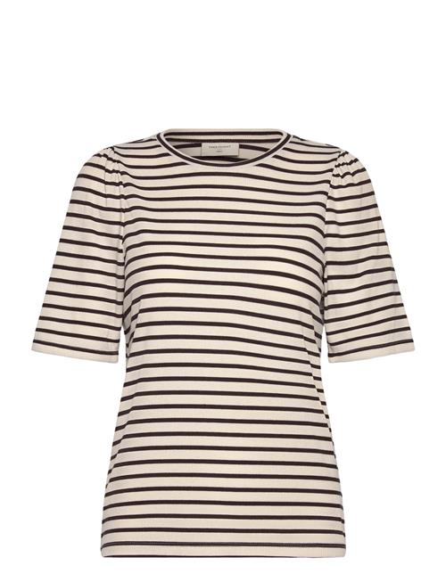 T-Shirt From Freequent In A Soft, Ribbed Material With Stripes. The T-Shirt Has FREE/QUENT Cream
