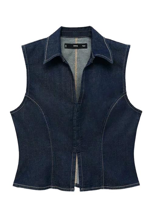 Denim Top With Contrast Stitching Mango Navy