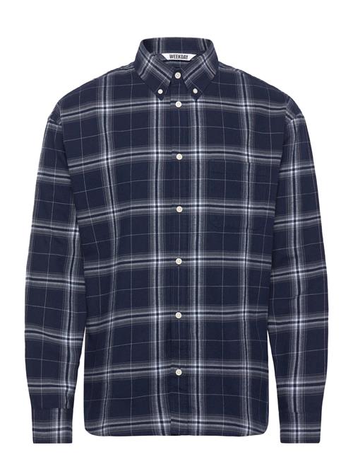 Loose Fit Checked Flannel Shirt Weekday Navy