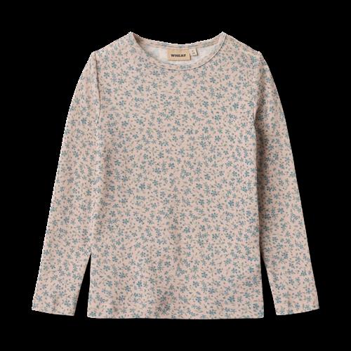 Wheat Alfie Langærmet Uld-T-shirt Blue Flowers  Blue Flowers 110 cm  Lyserød  110 cm  kvinde