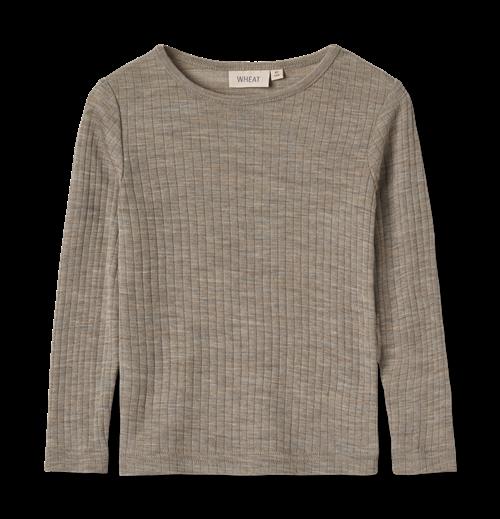 Wheat Alfie Langærmet Uld-silke-T-shirt Khaki Melange  Khaki Melange 110 cm  Brun  110 cm  Unisex