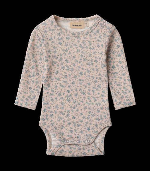 Wheat Lucca Uld Med Lange Ærmer Body Blue Flowers  Blue Flowers 86 cm  Lyserød  86 cm  kvinde