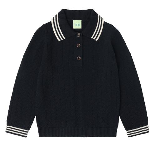 FUB ZigZag-polo I Uld Dark Navy  Dark Navy-140 cm Wool Marineblå  140 cm  Unisex