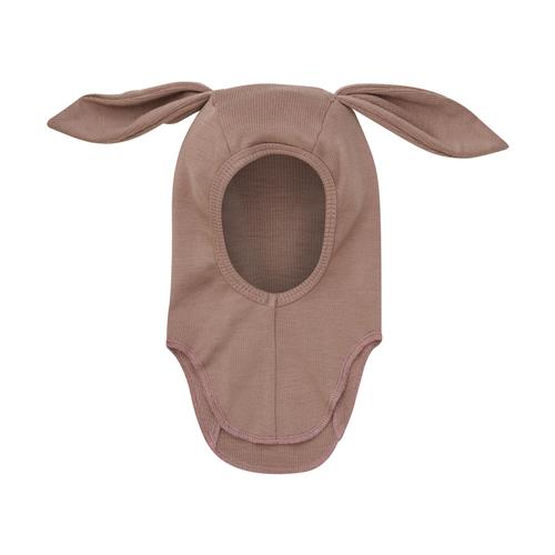 Huttelihut Balaclava I Uldrib Med Ører Burlwood  Burlwood 62/68 cm  Lyserød  62/68 cm  Unisex