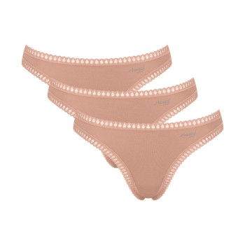 Sloggi Trusser 3P GO Crush String Lysbrun  bomuld Medium Dame