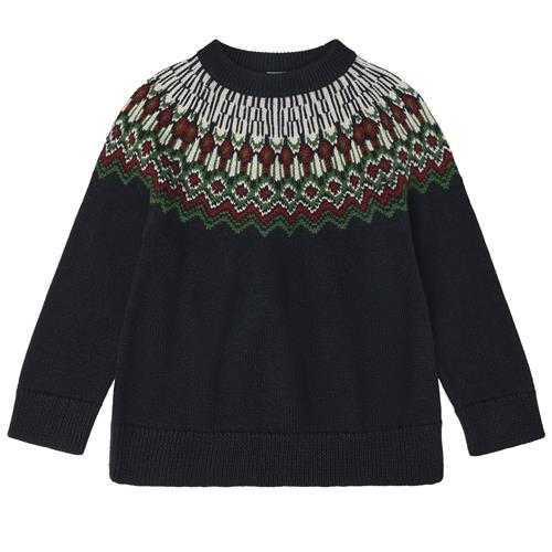 FUB Fair Isle Uld-sweater Dark Navy  Dark Navy-110 cm Wool Marineblå  110 cm  unisex