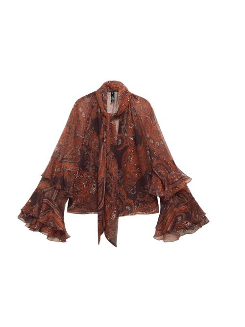 MANGO Bluse  beige / mørkebrun / rustrød