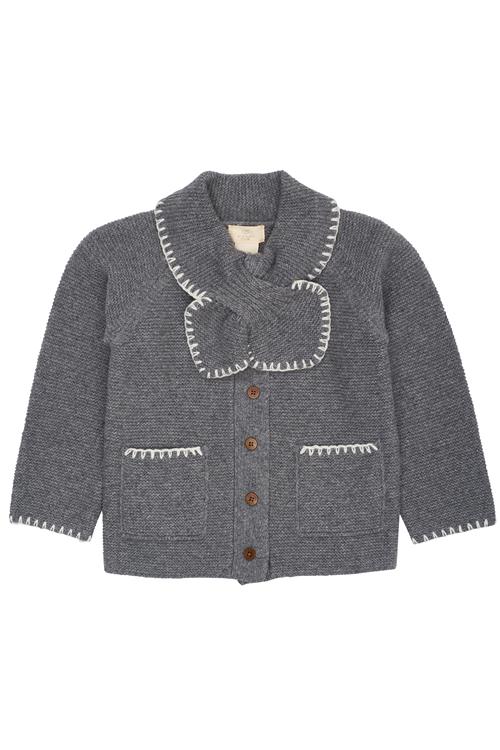 Copenhagen Colors Cardigan I Lammeuld Med Krave Dark Grey Cream  Dark Grey Cream 110 cm  Grå  110 cm  kvinde