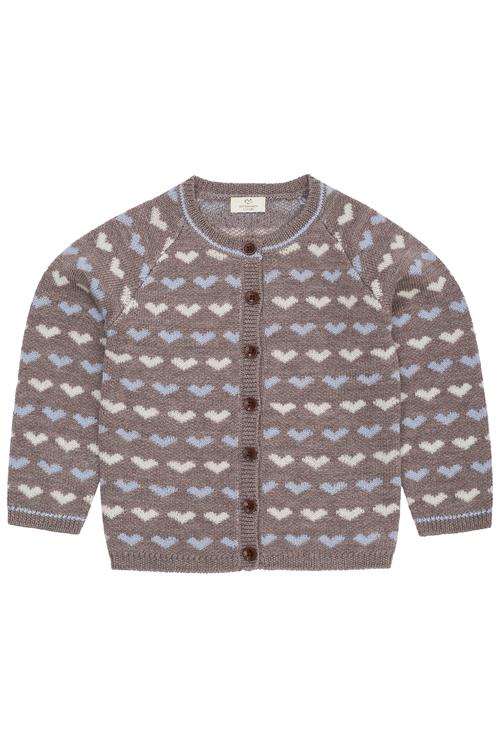 Copenhagen Colors Cardigan Med Hjerte I Merinould Natural Melange Dusty Blue  Natural Melange Dusty Blue 98 cm Wool Brun  98 cm  kvinde