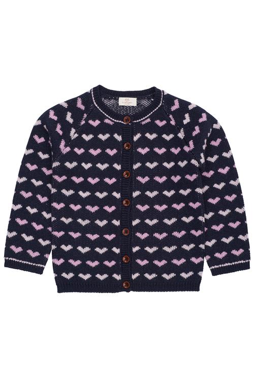 Copenhagen Colors Merino Hjerte Cardigan Navy Bubblegum  Navy Bubblegum 110 cm  Marineblå  110 cm  kvinde