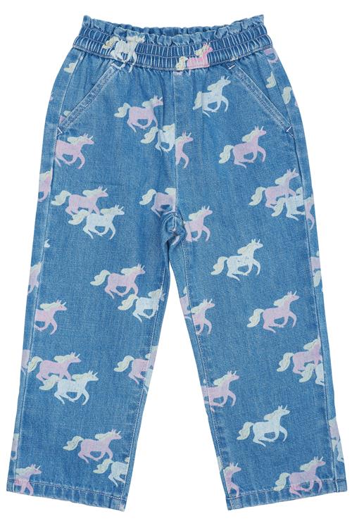 Copenhagen Colors GOTS Bukser Med Flæse I Taljen Indigo Blue Washed With Unicorn  Indigo Blue Washed With Unicorn 122 cm  Blå  122 cm  kvinde