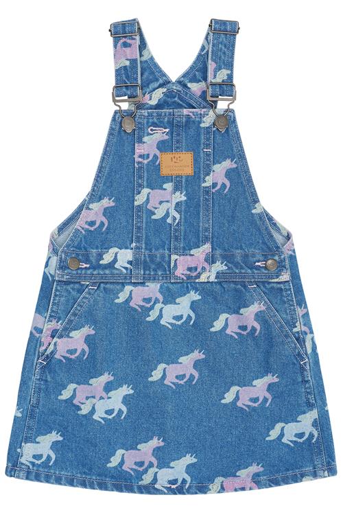 Copenhagen Colors GOTS Spencer-kjole I Denim Indigo Blue Washed With Unicorn  Indigo Blue Washed With Unicorn 122 cm  Blå  122 cm  kvinde