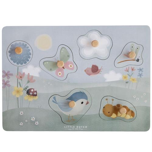 Little Dutch Flowers & Butterflies FSC Multisensorisk Puslespil Blue-One Size Wood Blå  One Size  unisex