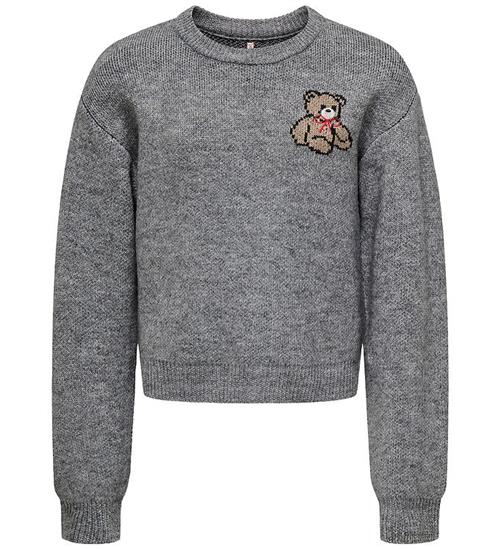Kids Only Bluse - Strik - KogTeddy - Medium Grey Melange/Teddy