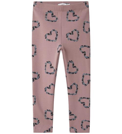 Name It Leggings m. Fleece - NmfOlukria - Toadstool m. Hjerter