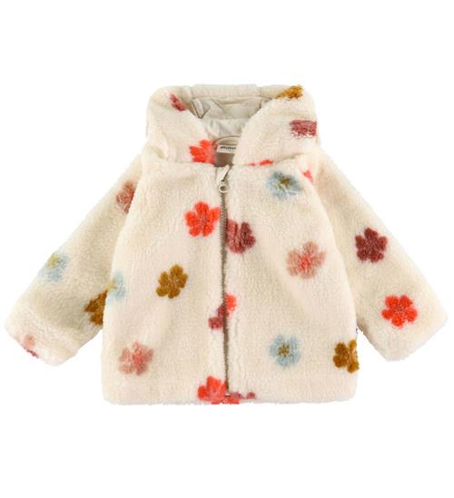 Minymo Fleecejakke - Sandshell m. Blomster