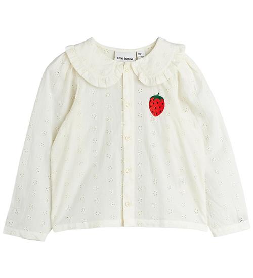 Mini Rodini Skjorte - Strawberry Schiffli - Hvid