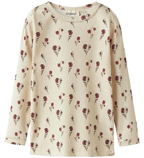 Lil Atelier Bluse - Rib - NmfLavo - Turtledove m. Blomster