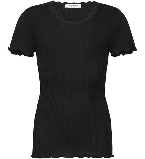 Rosemunde T-shirt - Rib - Balta - Sort m. Blonder