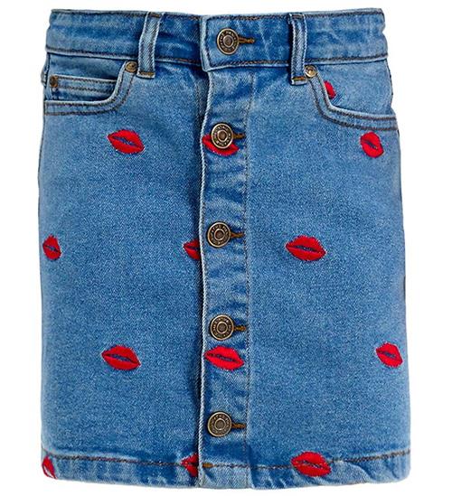 The New Nederdel - Denim - TnLips - Medium Blue/Rød m. Læber