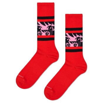 Happy socks Strømper Anime Stripe Sneaker Sock Rød Mønster  Str 41/46