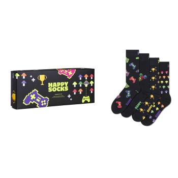 Happy socks Strømper 4P Gamer Socks Gift Box Sort mønstret Str 41/46
