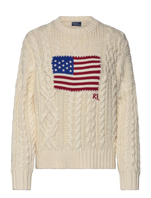 Aran-Knit Flag Cotton Sweater Polo Ralph Lauren Cream