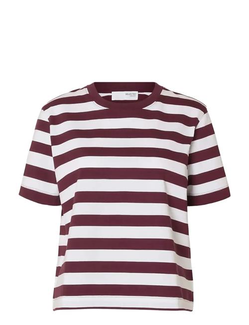Slfessential Ss Striped Boxy Tee Selected Burgundy