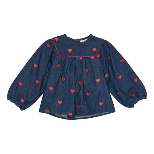 Flöss Amee Bluse Mid Blue Heart  Mid Blue Heart-116 cm  Blå  116 cm  kvinde