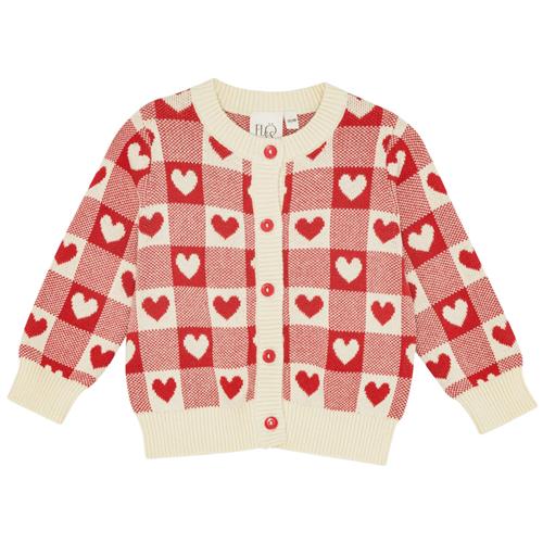 Flöss Heart Cardigan Poppy Red/soft White  Poppy Red/Soft White-104 cm  Rød  104 cm  kvinde