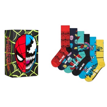 Happy socks Strømper 6P Marvel Spider Man and Venom Gift Set Sort mønstret bomuld Str 41/46