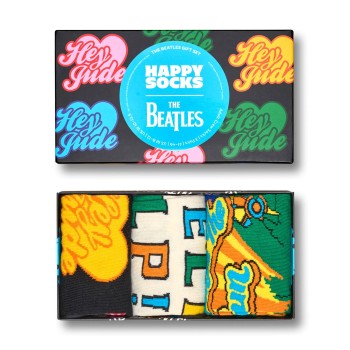 Happy socks Strømper 3P The Beatles Hey Jude Gift Box Sort mønstret bomuld Str 36/40