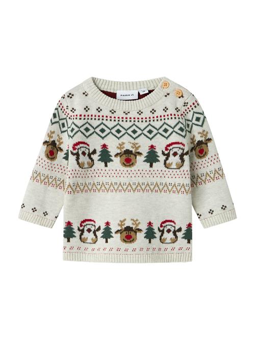 NAME IT Pullover 'NBNRALKO'  brokade / lysegrå / gran / mørkerød