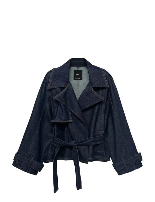 Short Denim Trench Coat With Belt Mango Navy