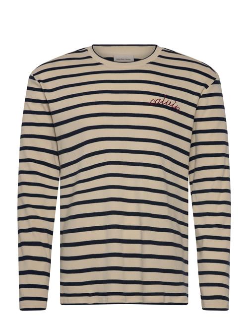 Ls Compact Rib Stripe Crewnk Tee Calvin Klein Jeans Beige