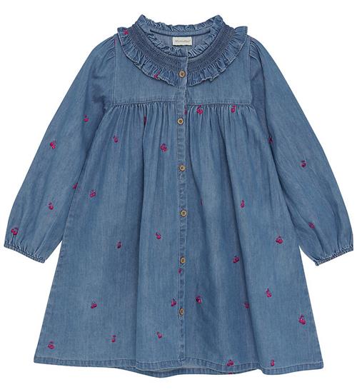 Minymo Kjole - Denim - Ombre Blue m. Kirsebær