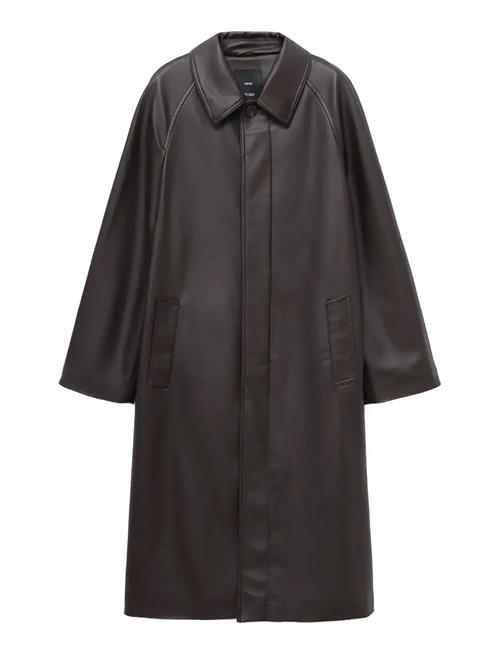 Long Leather-Effect Trench Coat Mango Brown