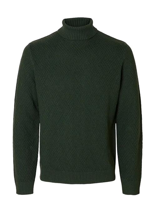 Slhtrevor Ls Knit Structure Roll Neck Selected Green