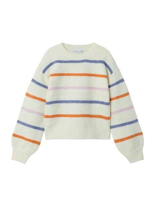 Se NAME IT Pullover 'NKFOLENSKA'  blomme / violetblå / orange / uldhvid ved About You