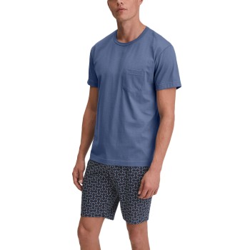 Calida Relax Imprint O Neck Short Pyjama Blå bomuld XX-Large Herre