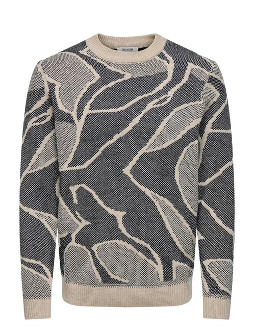 Onslong Reg Ls Crew Jaquard Knit ONLY & SONS Grey