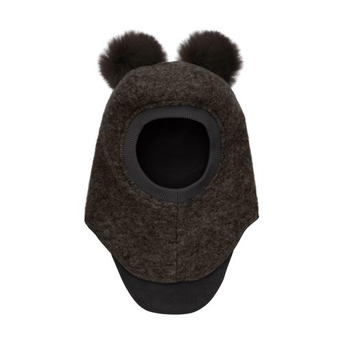 Huttelihut Balaclava I Uldalpakka Med Pomponer Dark Brown Melange  Dark Brown Melange 52 cm  Brun  52 cm  unisex