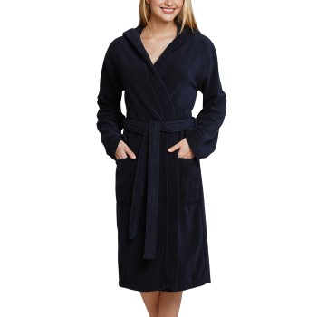 Schiesser Essentials Bathrobe With Hood Marineblå bomuld Small Dame