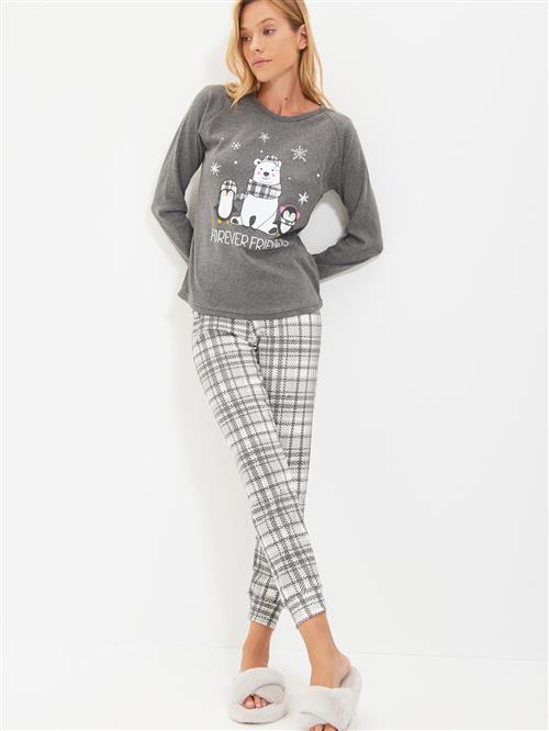 Trendyol Pyjamas  røggrå / lyserød / sort / hvid