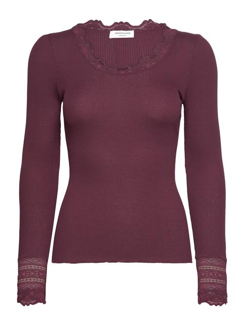 Rwbenita Silk Ls O-Neck Lace T-Shir Rosemunde Burgundy