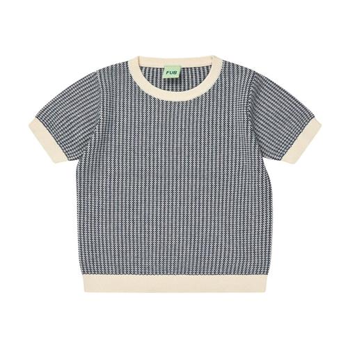 FUB Strikket Kortærmet Top Ecru/dark Navy 110 cm  Marineblå  110 cm  unisex