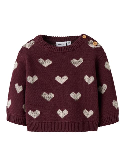 NAME IT Striktrøje Oana Burgundy Peyote Heart